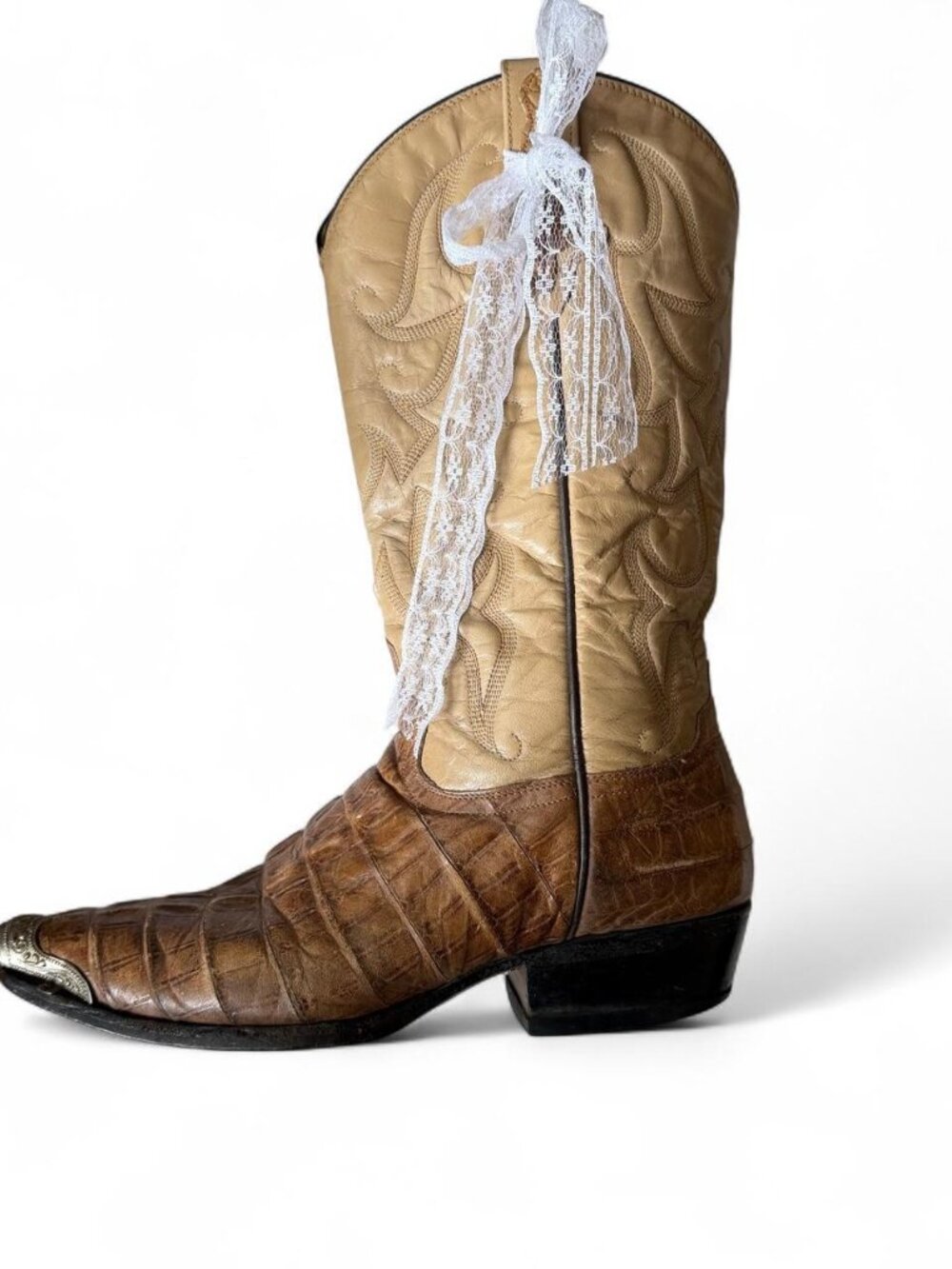 Vintage Rudel Brown Crocodile Skin Leather Cowboy Boots